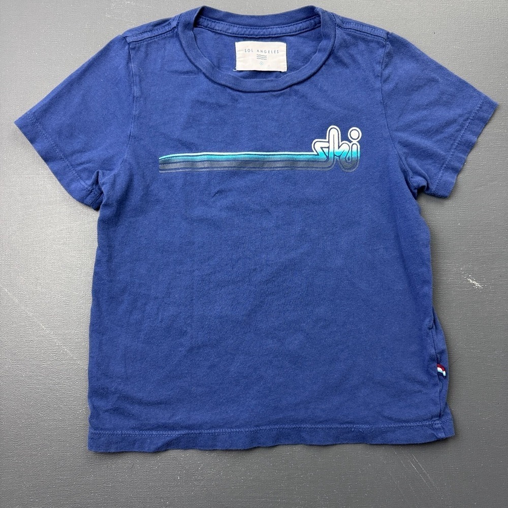 Sol Angeles T-Shirt Kids 6 Blue Ski Graphic Short Sleeve Pullover Casual Outdoor